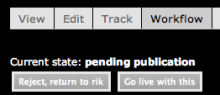 Workflow tab form (theme: Acquia Prosper with black background)
